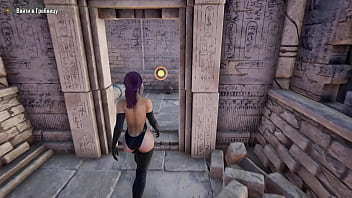 Lara cosplays as tifa a horny stone statue's big cock fucks her tight pussy hard