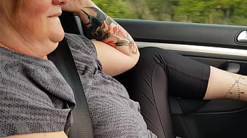 Trashy milf plays with her pussy in the car to get wet for hardcore cream pie action on the bed preview