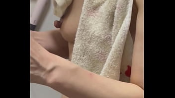 Beautiful busty married woman nude before sex looking forward to filming nipples were washed clean