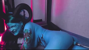 Tattooed blue slut with huge tits gets fucked hard by machine