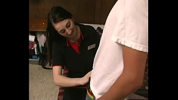 Samara mae pierced delivery girl gives hand job with facial