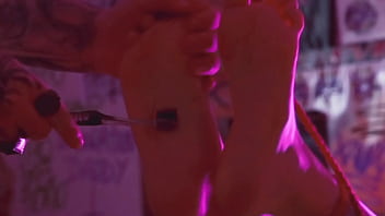 Hogtied foot for torment and orgasm