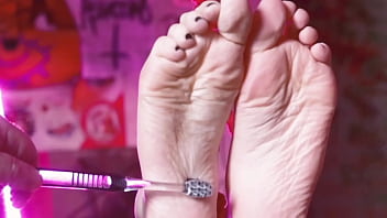 Hogtied foot for torment and orgasm