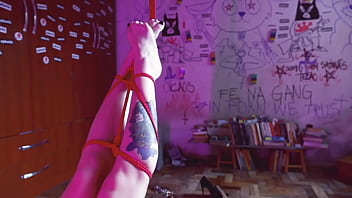 Hogtied foot for torment and orgasm