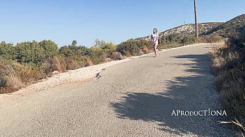 Wetting sweatpants and panties on a barefoot morning walk