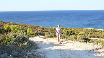 Wetting sweatpants and panties on a barefoot morning walk
