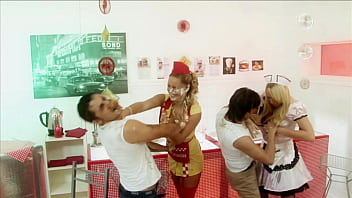 Milf waitresses diana gold and eva mercedes in ffmm foodie foursome