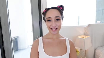 Isabella nice cute pigtails petite spinner huge cock deepthroat blowjob and cum swallow