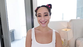 Isabella nice cute pigtails petite spinner huge cock deepthroat blowjob and cum swallow