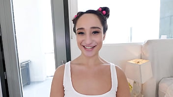 Isabella nice cute pigtails petite spinner huge cock deepthroat blowjob and cum swallow