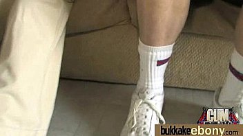 Ebony gets group cumshots 1