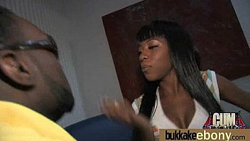 Ebony babe sucks too many white cocks 12