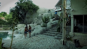 Two beautiful girls get fucked outdoors by a male