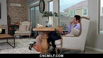 Freeuse wife sucks husband under the desk while he's on phone cncmilf