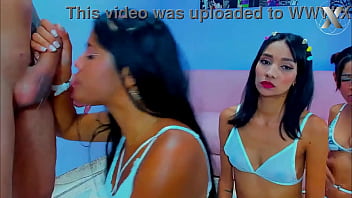 Wild throat expansion for this brunette slut in orgy with her bisexual friends