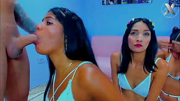 Wild throat expansion for this brunette slut in orgy with her bisexual friends