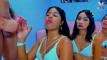 Wild throat expansion for this brunette slut in orgy with her bisexual friends