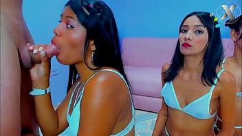 Wild throat expansion for this brunette slut in orgy with her bisexual friends