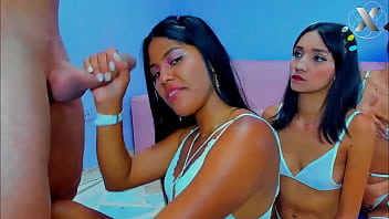 Wild throat expansion for this brunette slut in orgy with her bisexual friends