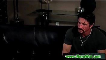 Hot asian masseuse gives pleasure with her tits in nuru massage 19