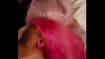 Pink hair pulled while getting fucked by bbc