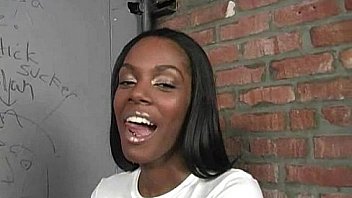 Natural cute black teen tries out gloryhole 30