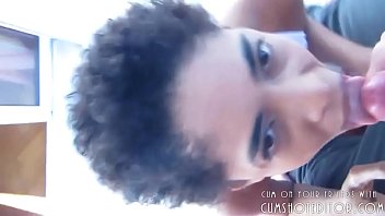 Amateur ebony babe loves draining cock and eating cum pov