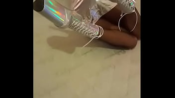 Total silver and fishnet pantyhosei am wearing beautiful ankle boots with very high heels silver black fishnet pantyho