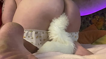 Cute pants big ass white anal plug tail inside