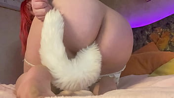 Cute pants big ass white anal plug tail inside