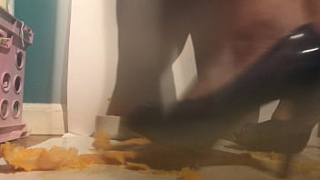 Sexy girl with lovely feet tramples sploshes her cookies