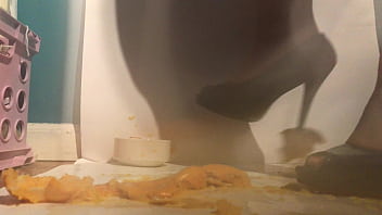 Sexy girl with lovely feet tramples sploshes her cookies