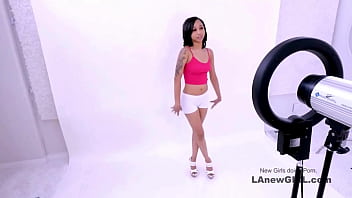 Natural brunette with a soft look got seduced by the producer