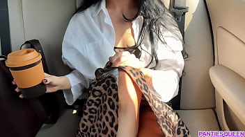 Hot milf flashes pussy and tits in see through lingerie in a car