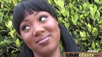 Hot ebony chick in interracial gangbang 8