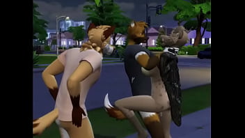 Furry public gangbang