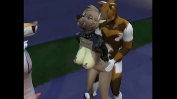 Furry public gangbang