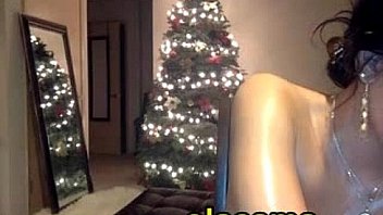 Cute busty brunette in front of cam