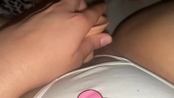 Penetrándome con mi dildo por medio de mi pantie blanca abierta