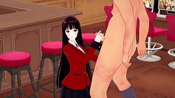 Yumeko gives a handjob to a orange guy
