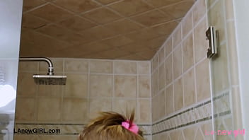 Radiant blonde beauty took a shower