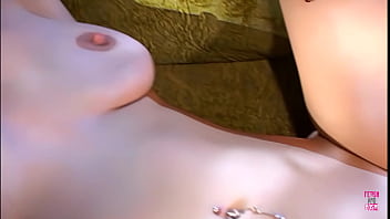 Two brunettes in leather attire engage