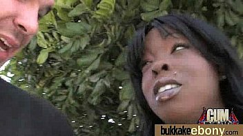 Ebony babe sucks group of white guys 5