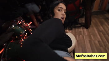 See this horny big tit black haired girl gives nice tit job and reveal her huge naturals