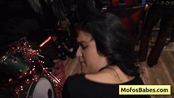 See this horny big tit black haired girl gives nice tit job and reveal her huge naturals