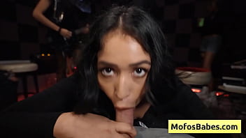 See this horny big tit black haired girl gives nice tit job and reveal her huge naturals