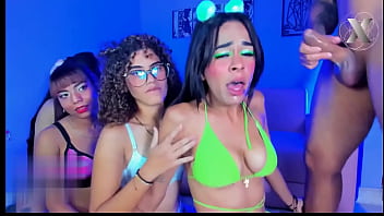 Teresa buries herself in the cock with the help of her friends holding her head