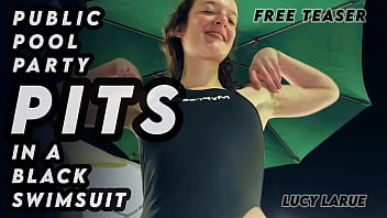 Public Pool Party Pits In A Black Swimsuit thumbnail