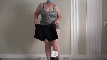 Big ass tries on panties shorts and records a sexy video for her lover home camera watches mature wife pawg