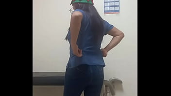 Delicious nurse is hot she touches her buttocks and tits while she is alone in the hospital waiting room